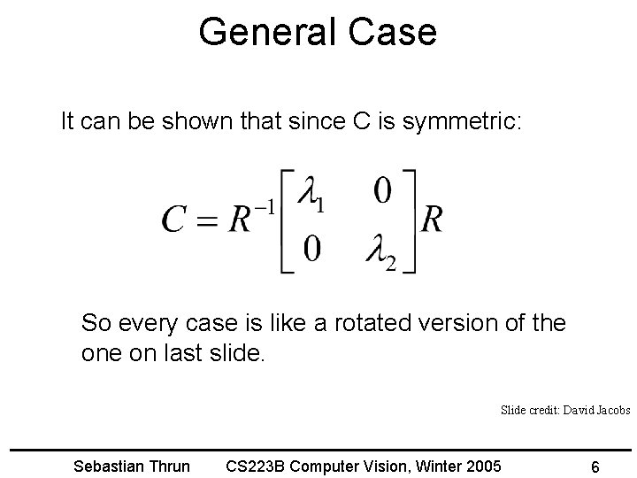 General Case It can be shown that since C is symmetric: So every case