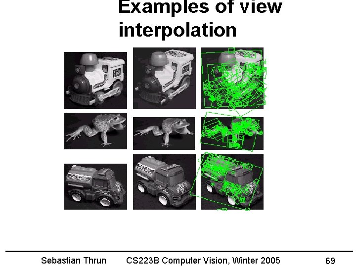 Examples of view interpolation Sebastian Thrun CS 223 B Computer Vision, Winter 2005 69