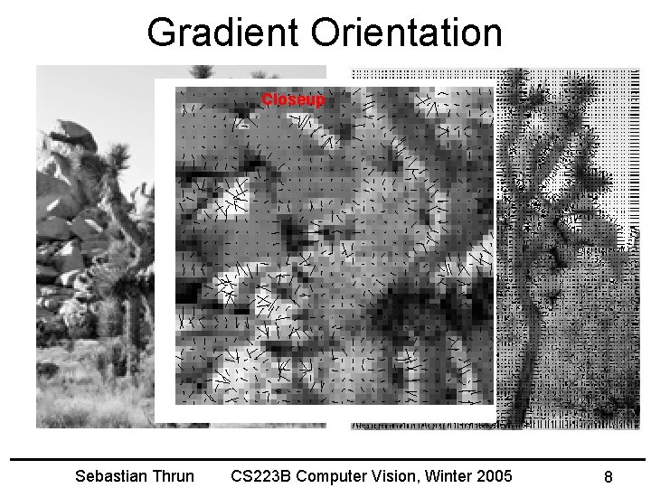 Gradient Orientation Closeup Sebastian Thrun CS 223 B Computer Vision, Winter 2005 8 