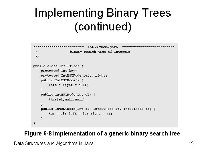 Implementing Binary Trees (continued) Figure 6 -8 Implementation of a generic binary search tree Implementing Binary Trees (continued) Figure 6 -8 Implementation of a generic binary search tree
