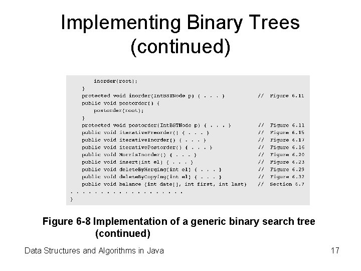 Implementing Binary Trees (continued) Figure 6 -8 Implementation of a generic binary search tree Implementing Binary Trees (continued) Figure 6 -8 Implementation of a generic binary search tree