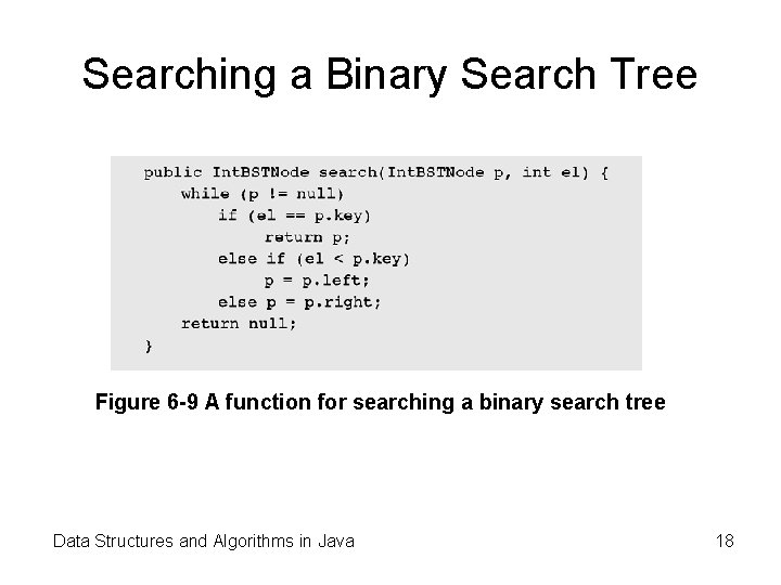 Searching a Binary Search Tree Figure 6 -9 A function for searching a binary Searching a Binary Search Tree Figure 6 -9 A function for searching a binary