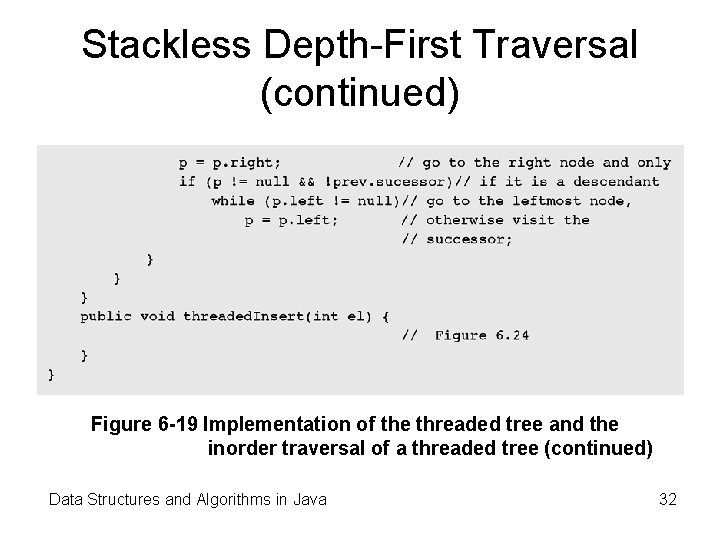 Stackless Depth-First Traversal (continued) Figure 6 -19 Implementation of the threaded tree and the Stackless Depth-First Traversal (continued) Figure 6 -19 Implementation of the threaded tree and the