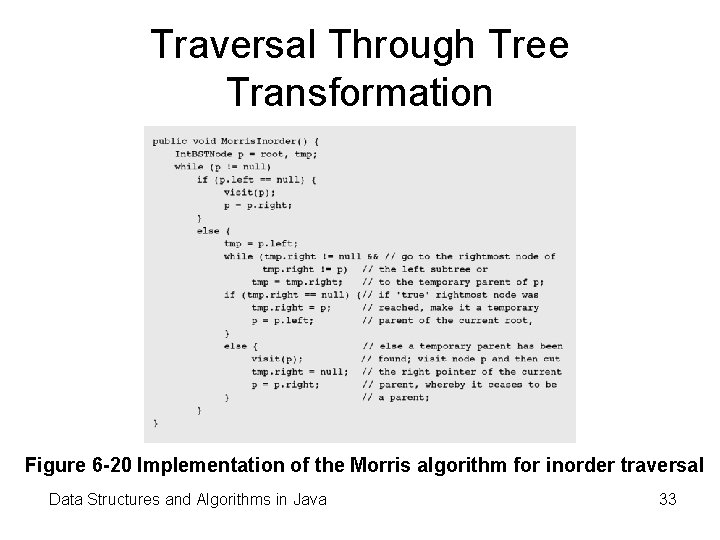 Traversal Through Tree Transformation Figure 6 -20 Implementation of the Morris algorithm for inorder Traversal Through Tree Transformation Figure 6 -20 Implementation of the Morris algorithm for inorder