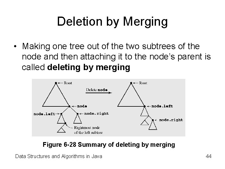 Deletion by Merging • Making one tree out of the two subtrees of the Deletion by Merging • Making one tree out of the two subtrees of the