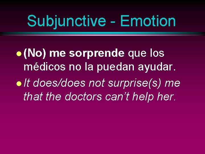 Subjunctive - Emotion l (No) me sorprende que los médicos no la puedan ayudar.