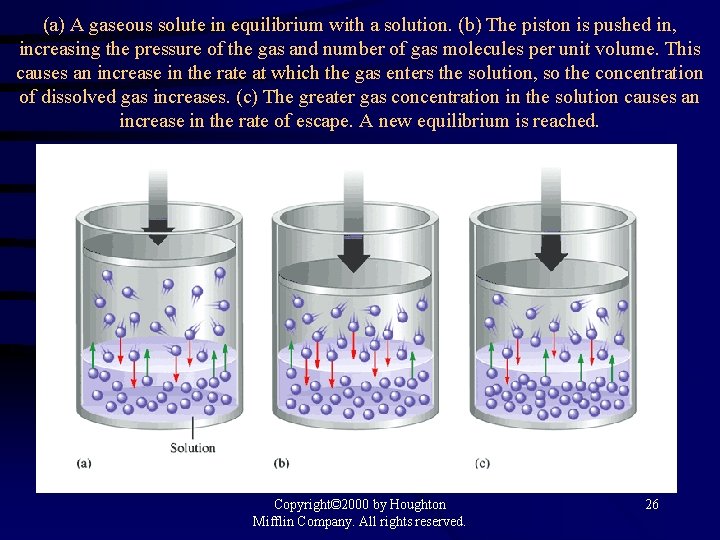 (a) A gaseous solute in equilibrium with a solution. (b) The piston is pushed