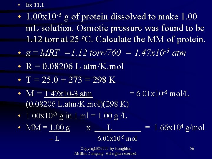  • Ex 11. 1 • 1. 00 x 10 -3 g of protein