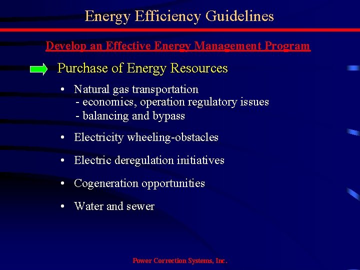 Energy Efficiency Guidelines Develop an Effective Energy Management Program Purchase of Energy Resources •