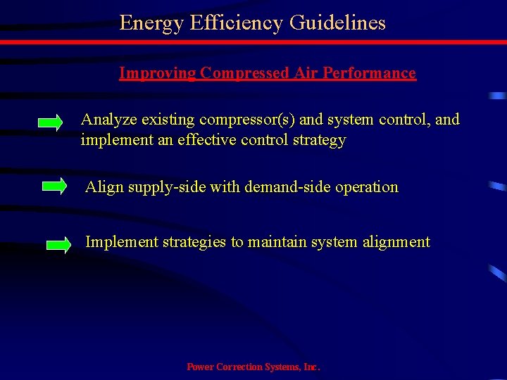 Energy Efficiency Guidelines Improving Compressed Air Performance Analyze existing compressor(s) and system control, and