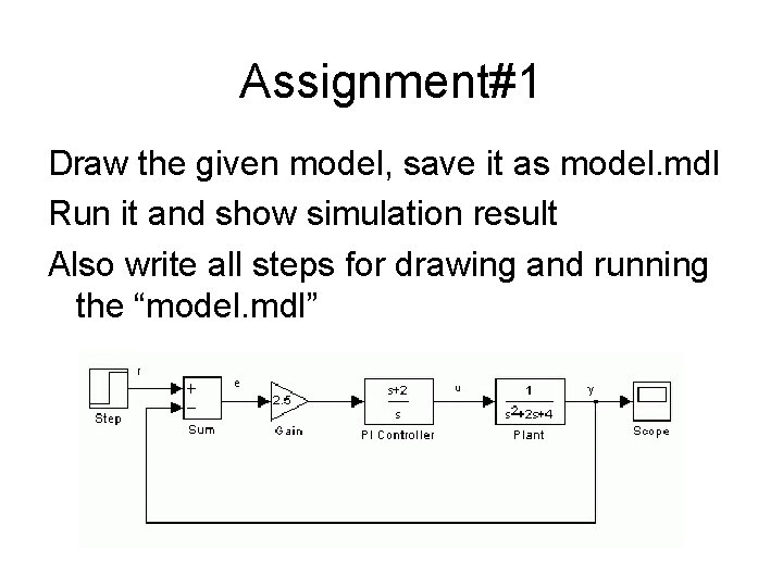 Assignment#1 Draw the given model, save it as model. mdl Run it and show Assignment#1 Draw the given model, save it as model. mdl Run it and show