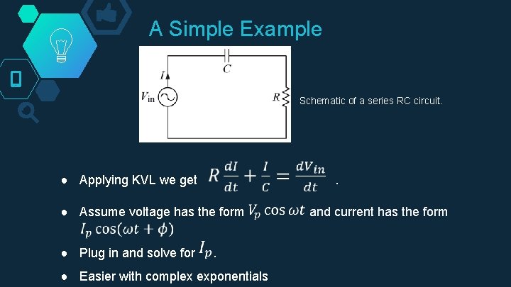 A Simple Example Schematic of a series RC circuit. ● Applying KVL we get A Simple Example Schematic of a series RC circuit. ● Applying KVL we get