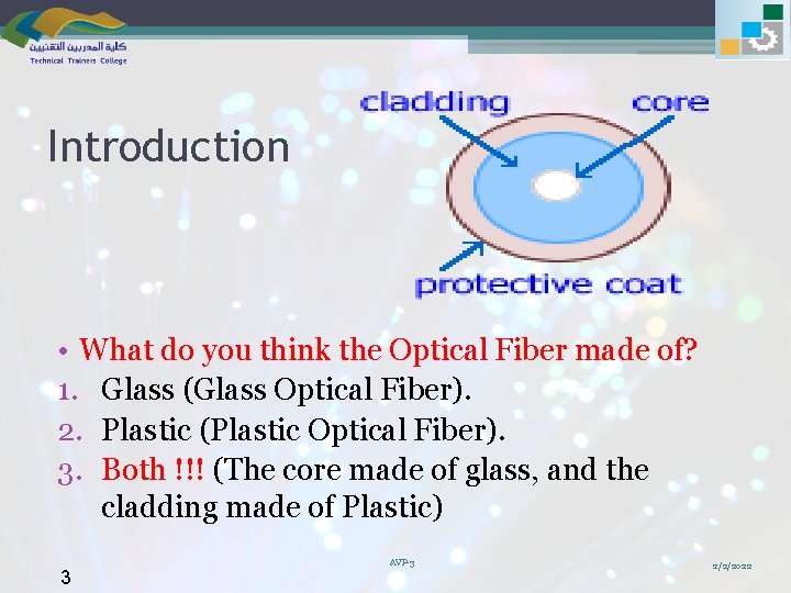 Introduction • What do you think the Optical Fiber made of? 1. Glass (Glass