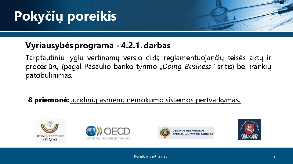 Pokyčių poreikis Vyriausybės programa - 4. 2. 1. darbas Tarptautiniu lygiu vertinamų verslo ciklą