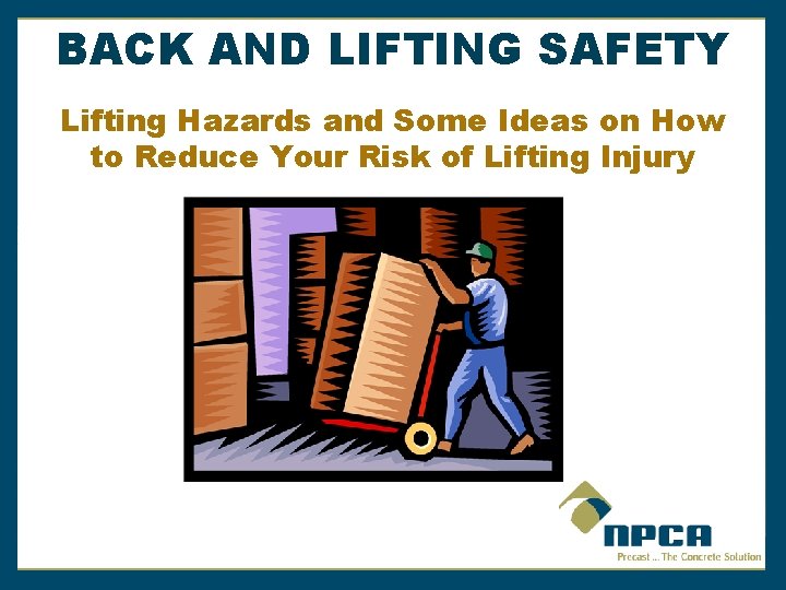 BACK AND LIFTING SAFETY Lifting Hazards and Some Ideas on How to Reduce Your