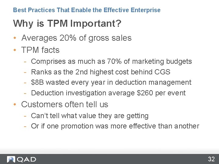 Best Practices That Enable the Effective Enterprise Why is TPM Important? • Averages 20%