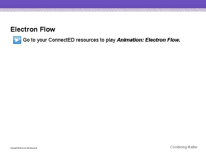 Electron Flow Go to your Connect. ED resources to play Animation: Electron Flow. Copyright