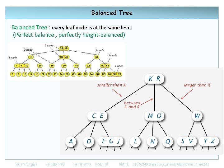 Balanced Tree : every leaf node is at the same level (Perfect balance ,