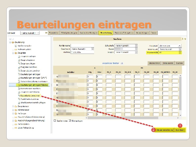 Beurteilungen eintragen 