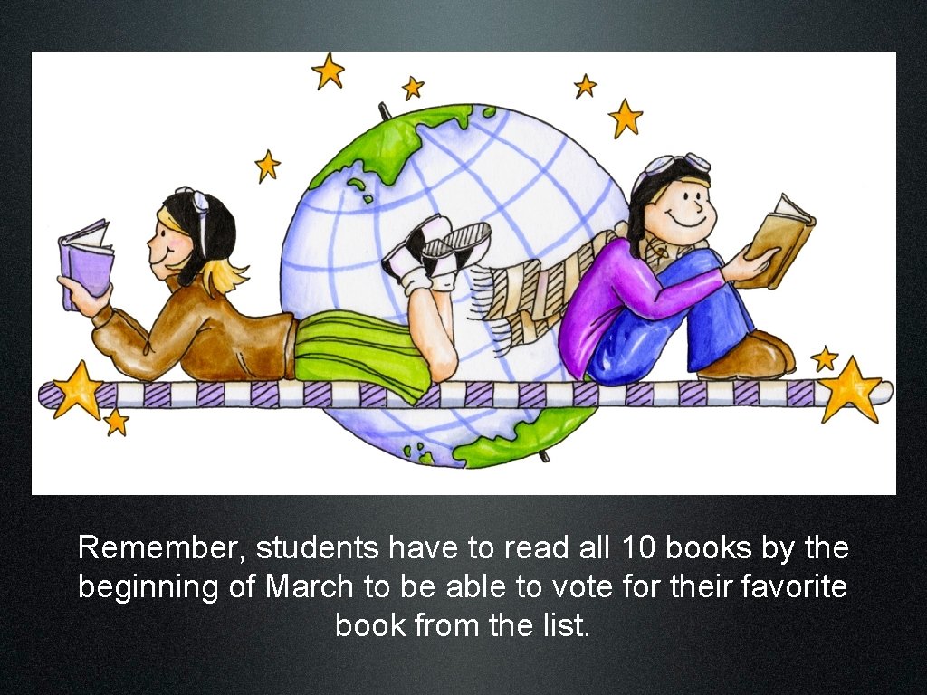 Remember, students have to read all 10 books by the beginning of March to