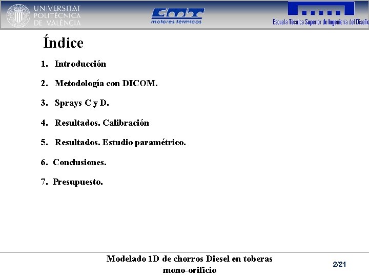 Índice 1. Introducción 2. Metodología con DICOM. 3. Sprays C y D. 4. Resultados.