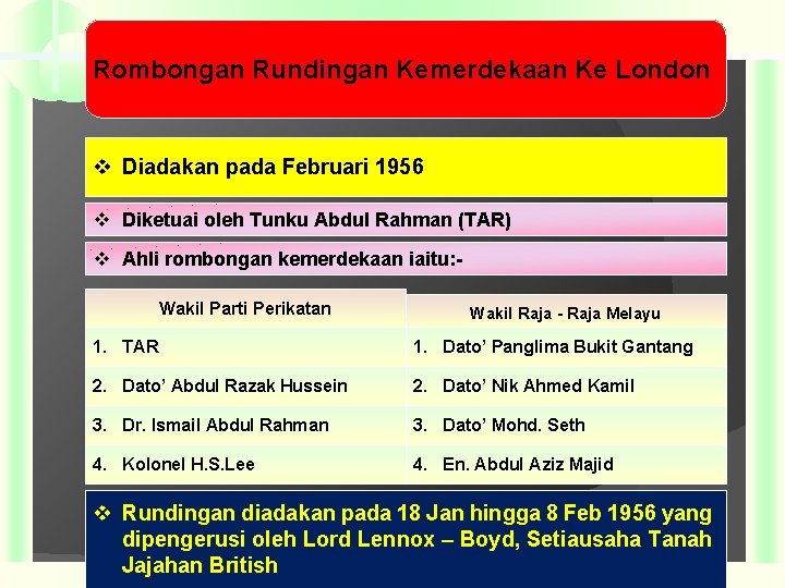 Rombongan Rundingan Kemerdekaan Ke London v Diadakan pada Februari 1956 v Diketuai oleh Tunku