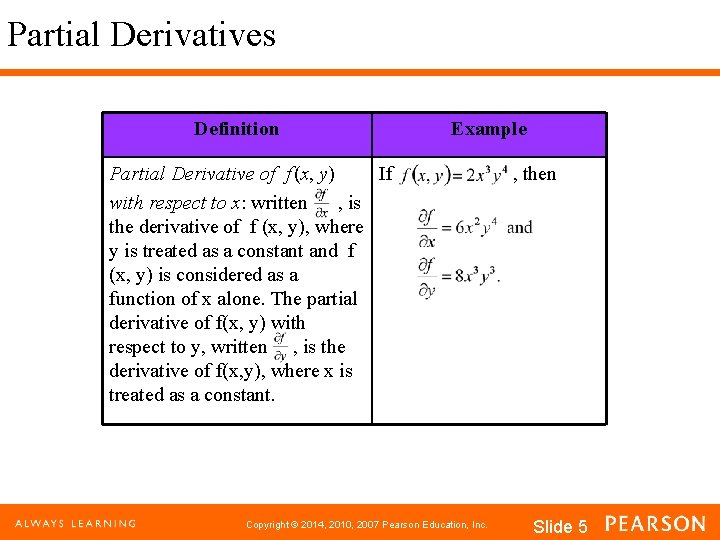 Partial Derivatives Definition Example Partial Derivative of f (x, y) If with respect to