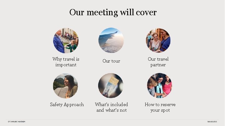 Our meeting will cover Why travel is important Our tour Safety Approach What’s included
