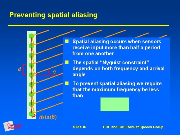 Preventing spatial aliasing Spatial aliasing occurs when sensors receive input more than half a