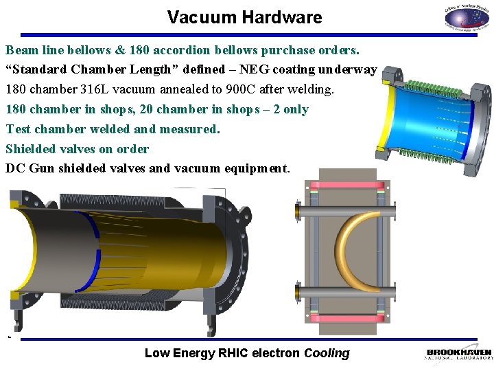 Vacuum Hardware Beam line bellows & 180 accordion bellows purchase orders. “Standard Chamber Length”