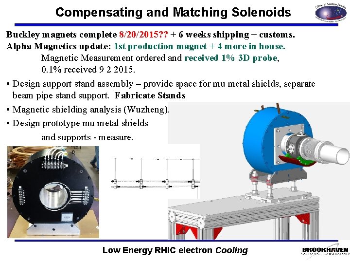 Compensating and Matching Solenoids Buckley magnets complete 8/20/2015? ? + 6 weeks shipping +