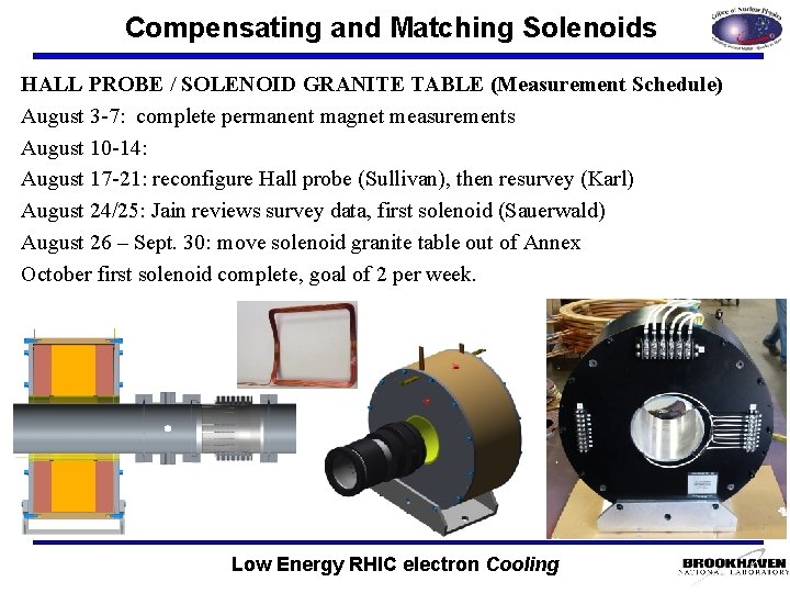 Compensating and Matching Solenoids HALL PROBE / SOLENOID GRANITE TABLE (Measurement Schedule) August 3