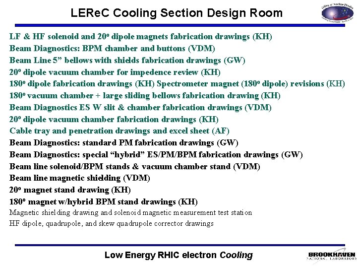 LERe. C Cooling Section Design Room LF & HF solenoid and 20 o dipole