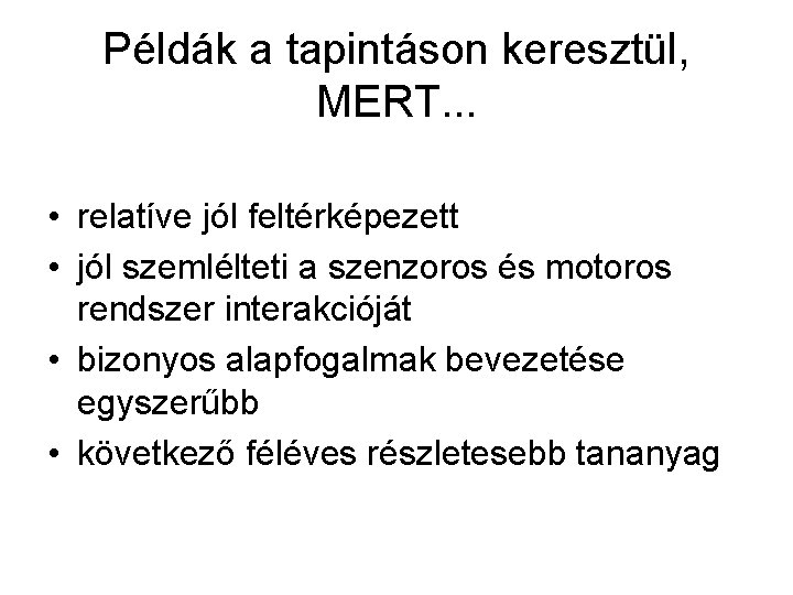 Példák a tapintáson keresztül, MERT. . . • relatíve jól feltérképezett • jól szemlélteti