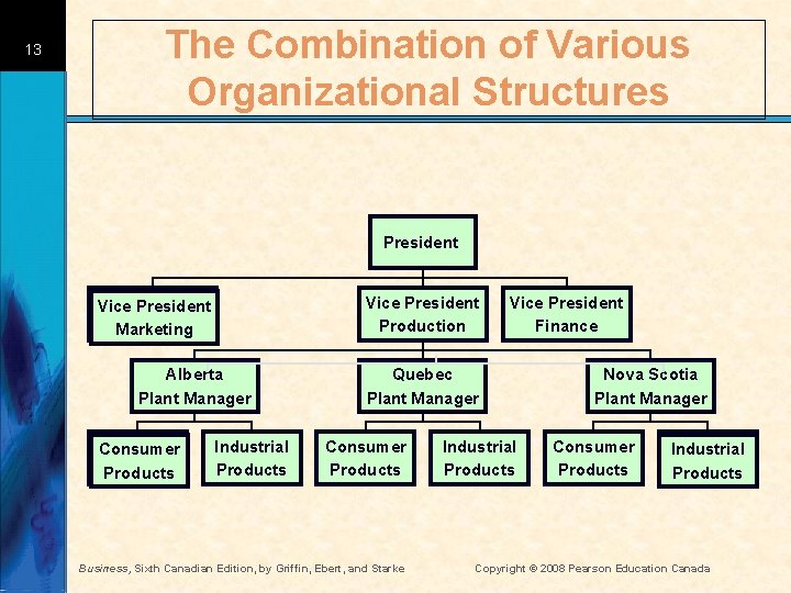 13 The Combination of Various Organizational Structures President Vice President Marketing Vice President Production