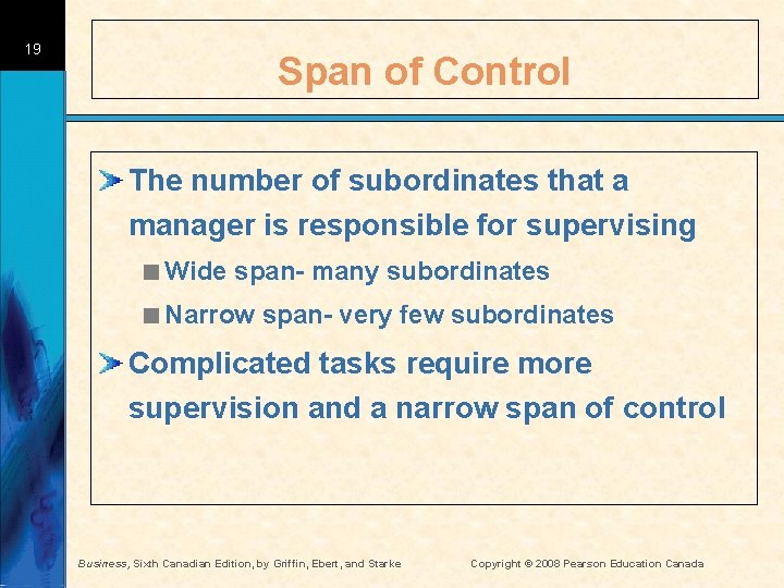 19 Span of Control The number of subordinates that a manager is responsible for