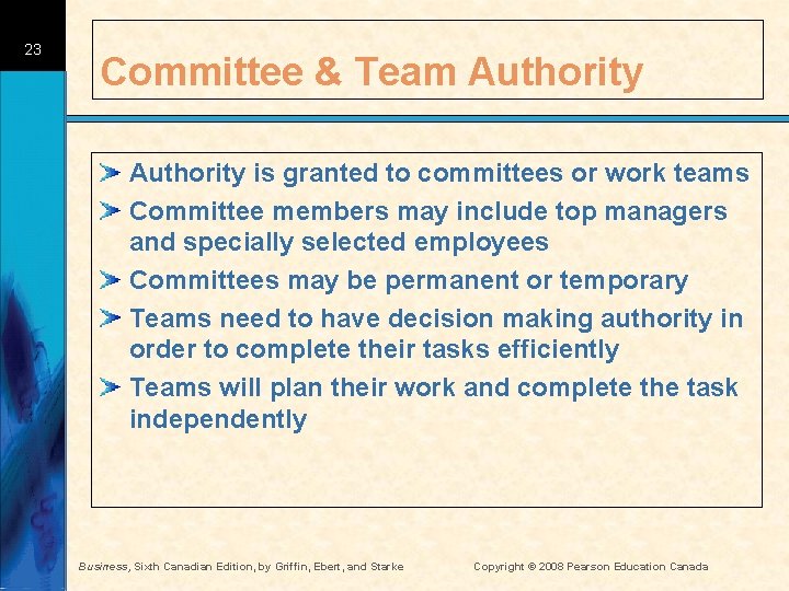 23 Committee & Team Authority is granted to committees or work teams Committee members