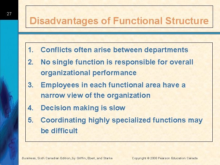 27 Disadvantages of Functional Structure 1. Conflicts often arise between departments 2. No single