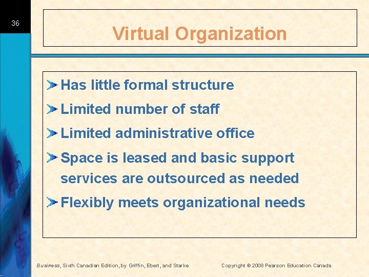 36 Virtual Organization Has little formal structure Limited number of staff Limited administrative office