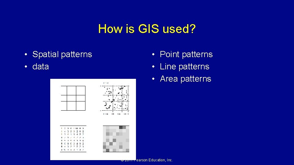 How is GIS used? • Spatial patterns • data • Point patterns • Line