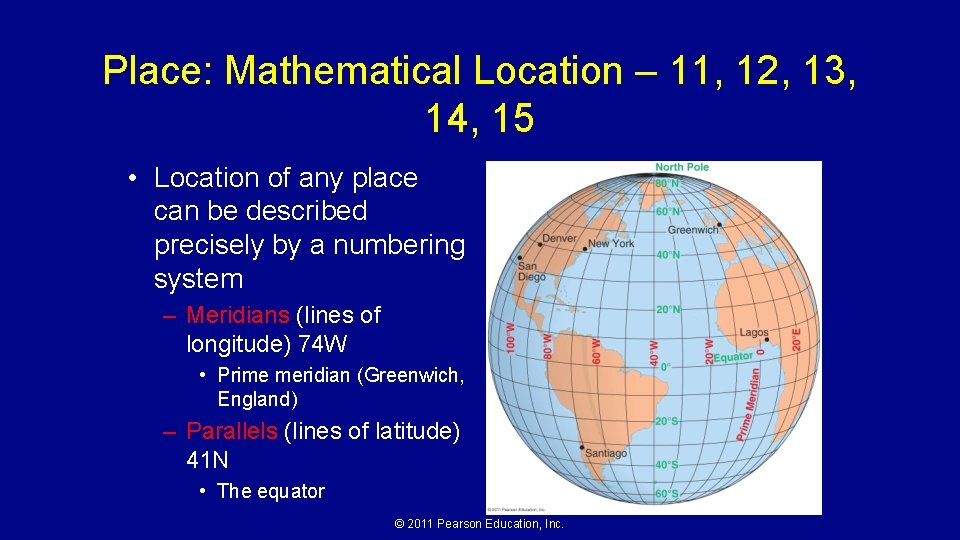 Place: Mathematical Location – 11, 12, 13, 14, 15 • Location of any place