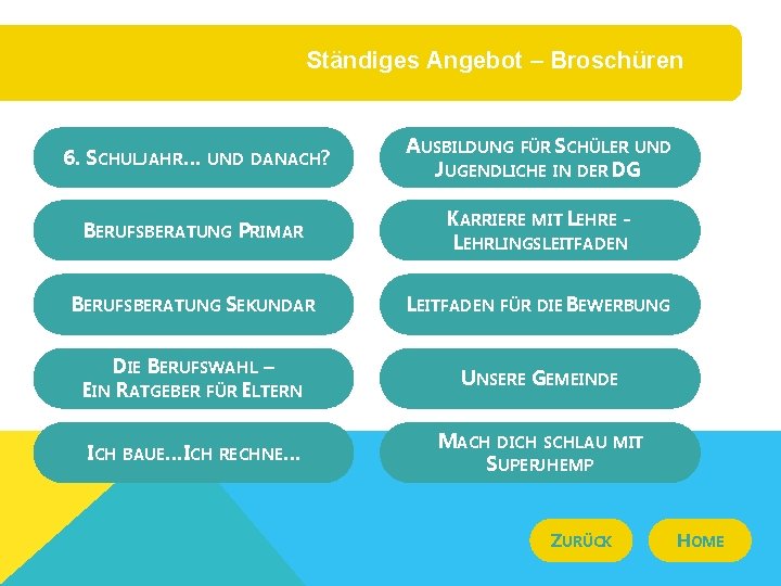 Ständiges Angebot – Broschüren 6. SCHULJAHR… UND DANACH? AUSBILDUNG FÜR SCHÜLER UND JUGENDLICHE IN
