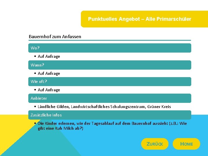 Punktuelles Angebot – Alle Primarschüler Bauernhof zum Anfassen Wo? • Auf Anfrage Wann? •