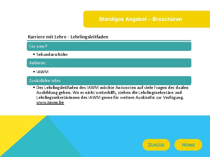 Ständiges Angebot – Broschüren Karriere mit Lehre - Lehrlingsleitfaden Für wen? • Sekundarschüler Anbieter