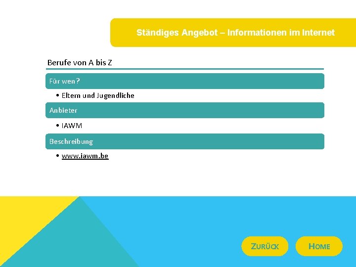 Ständiges Angebot – Informationen im Internet Berufe von A bis Z Für wen? •