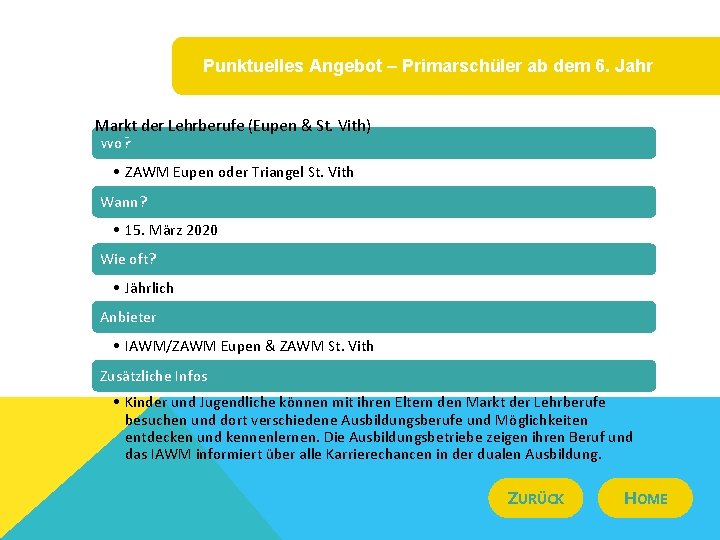 Punktuelles Angebot – Primarschüler ab dem 6. Jahr Markt der Lehrberufe (Eupen & St.