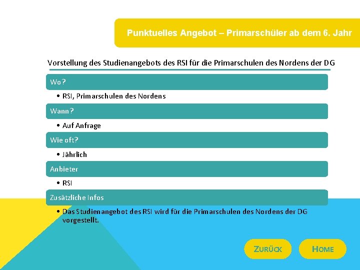 Punktuelles Angebot – Primarschüler ab dem 6. Jahr Vorstellung des Studienangebots des RSI für