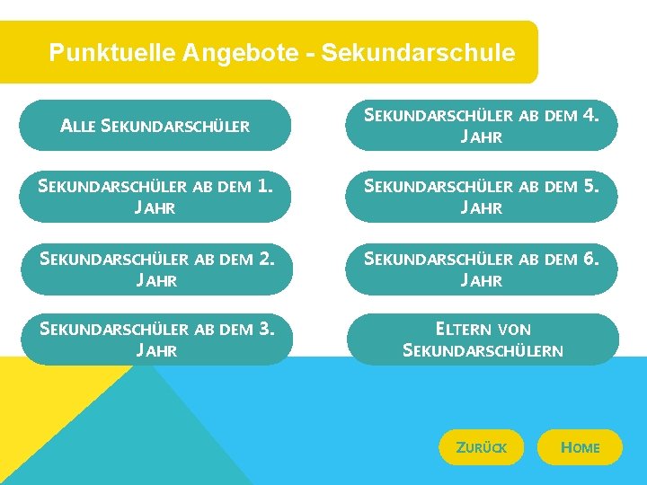 Punktuelle Angebote - Sekundarschule ALLE SEKUNDARSCHÜLER JAHR AB DEM 4. SEKUNDARSCHÜLER JAHR AB DEM
