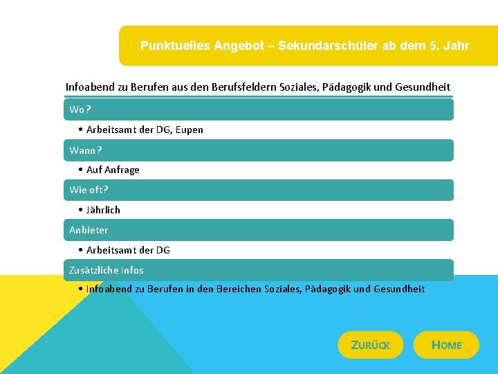 Punktuelles Angebot – Sekundarschüler ab dem 5. Jahr Infoabend zu Berufen aus den Berufsfeldern