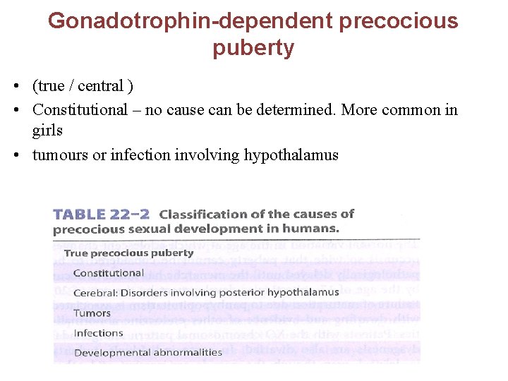 Gonadotrophin-dependent precocious puberty • (true / central ) • Constitutional – no cause can